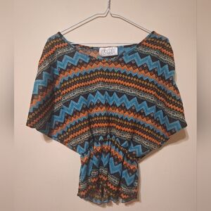 Vintage 90s Daniel Laurent geometric knit boho weatern 70s style top